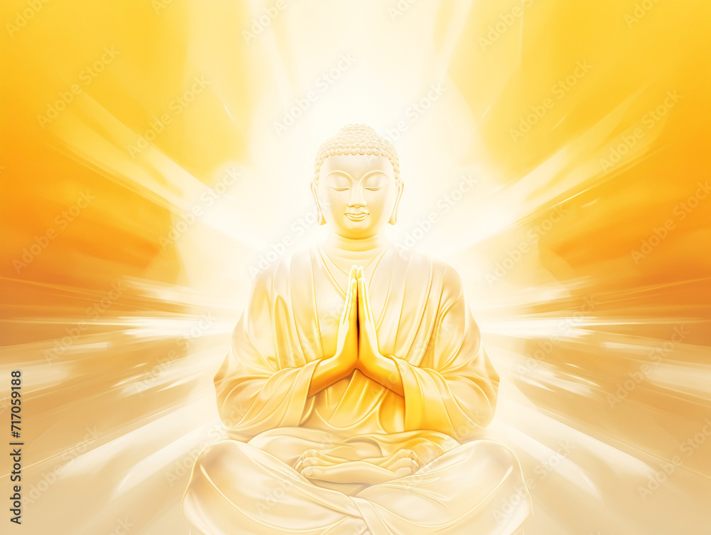 Gold buddha statue in the light and bright background - obrazy, fototapety, plakaty 