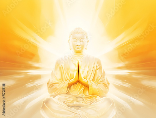 Gold buddha statue in the light and bright background photo