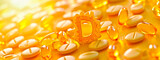 Vitamin D capsules on the table. Selective focus.