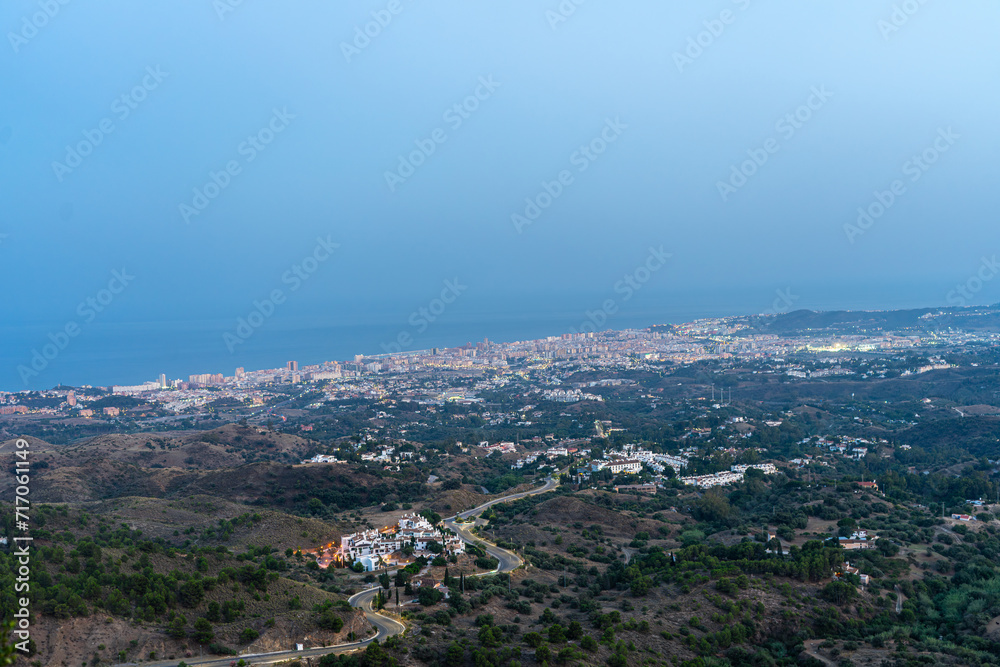 Panoramic night view of Fuengirola from Mijas, Costa del Sol, Andalusia, Spain