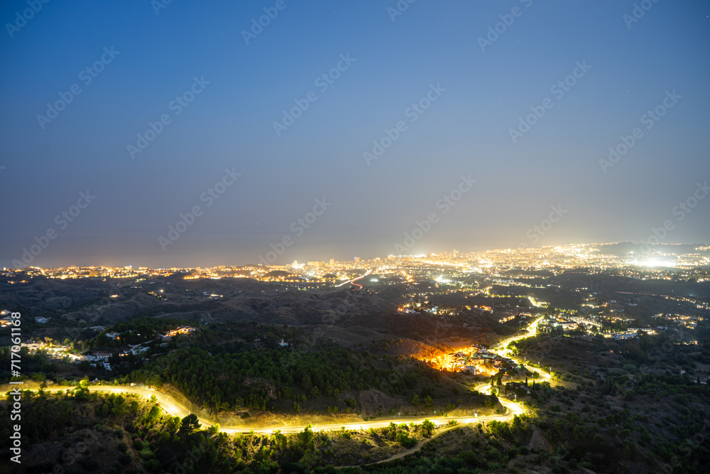 Panoramic night view of Fuengirola from Mijas, Costa del Sol, Andalusia, Spain