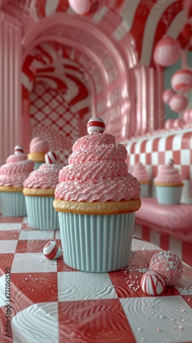 A vintage American 1950s diner themed liquid abstract 3D extrusion, with pastel pinks, mints, and checkerboard patterns, evoking nostalgic charm.