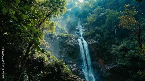 From below of scenic chilasco waterfall flowing through steep rocky