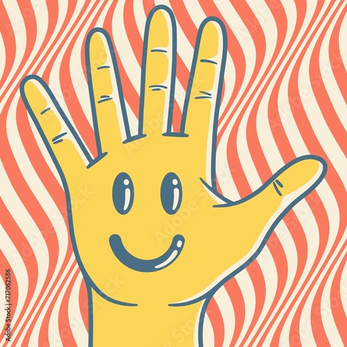 Illustration of a yellow hand with a smiley on the palm (ID: 717062586)