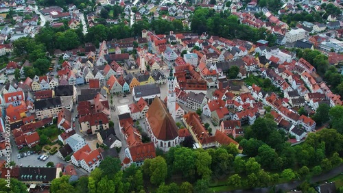 Aerial view of the old town of the city Schrobenhausen in Germany on an overcast day in summer photo