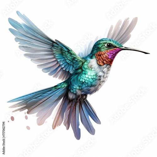 A beautiful blue hummingbird flying isolated white background image Ai generated