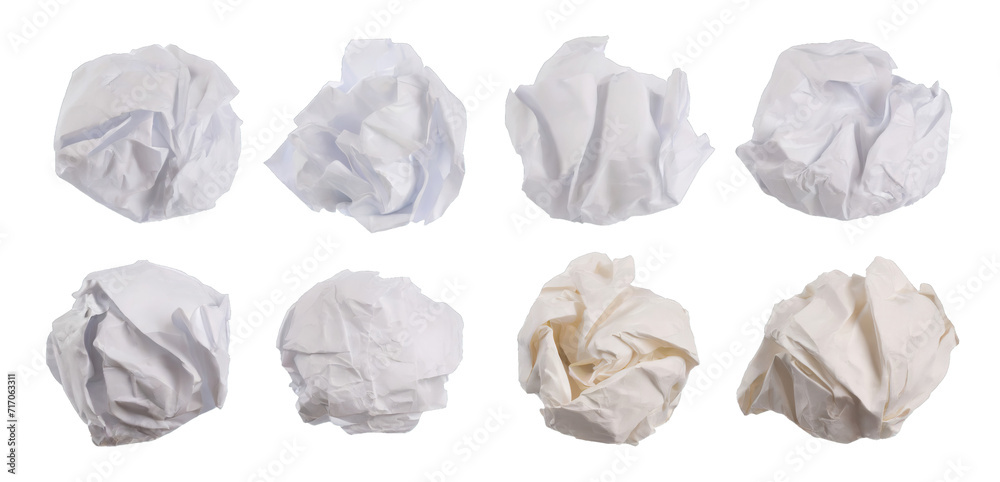 Set of crumpled paper balls