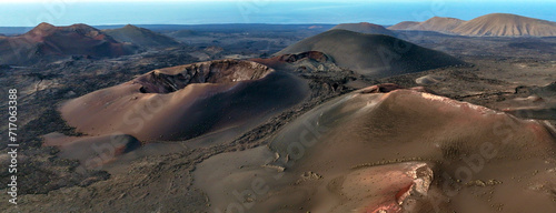 Astunning view of a volcano crater, desert, mountains and volcanoes on the Lanzarote island.