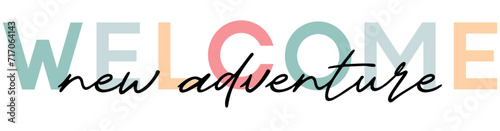 Welcome baby - card template with a multi-colored inscription. Vector illustration for gender reveal party	
