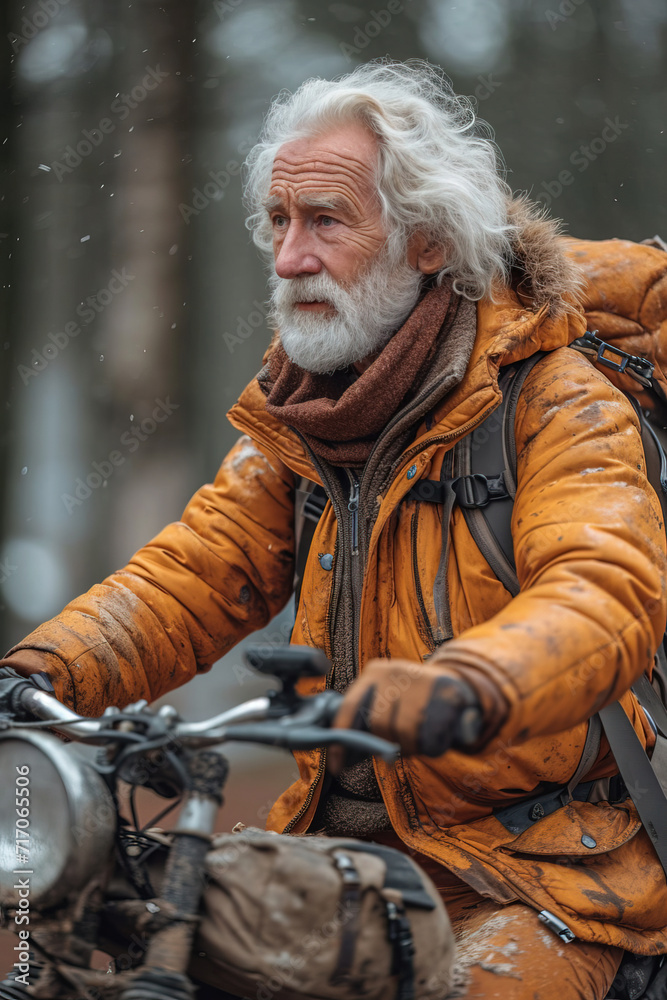 Adventurous Senior Man on Motorcycle Journey Adventurous Senior Man on Motorcycle Journey