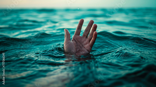 sinking hand of a man in the water. Selective focus.