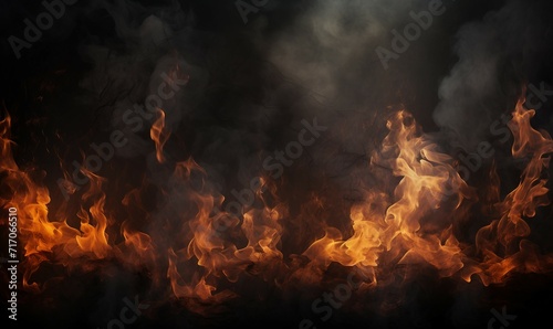 Fire flames isolated on black background with copy space. 3d illustration