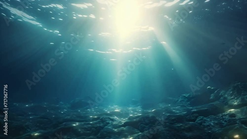 underwater ocean waves and flow with the rays of light
 photo