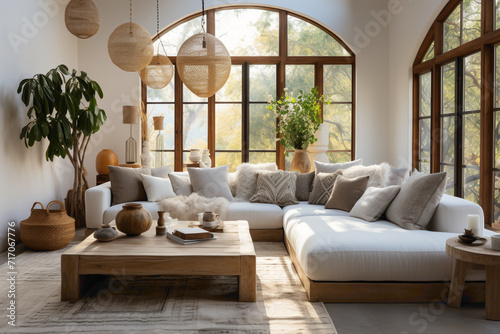 The harmonious blend of textures and elements creates an inviting and stylish boho home interior design.