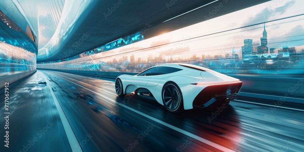 Fototapeta premium Future car going on the road 3d illustration