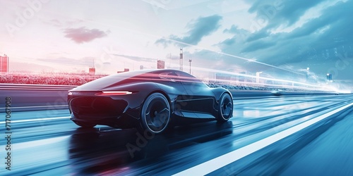 Future car going on the road 3d illustration