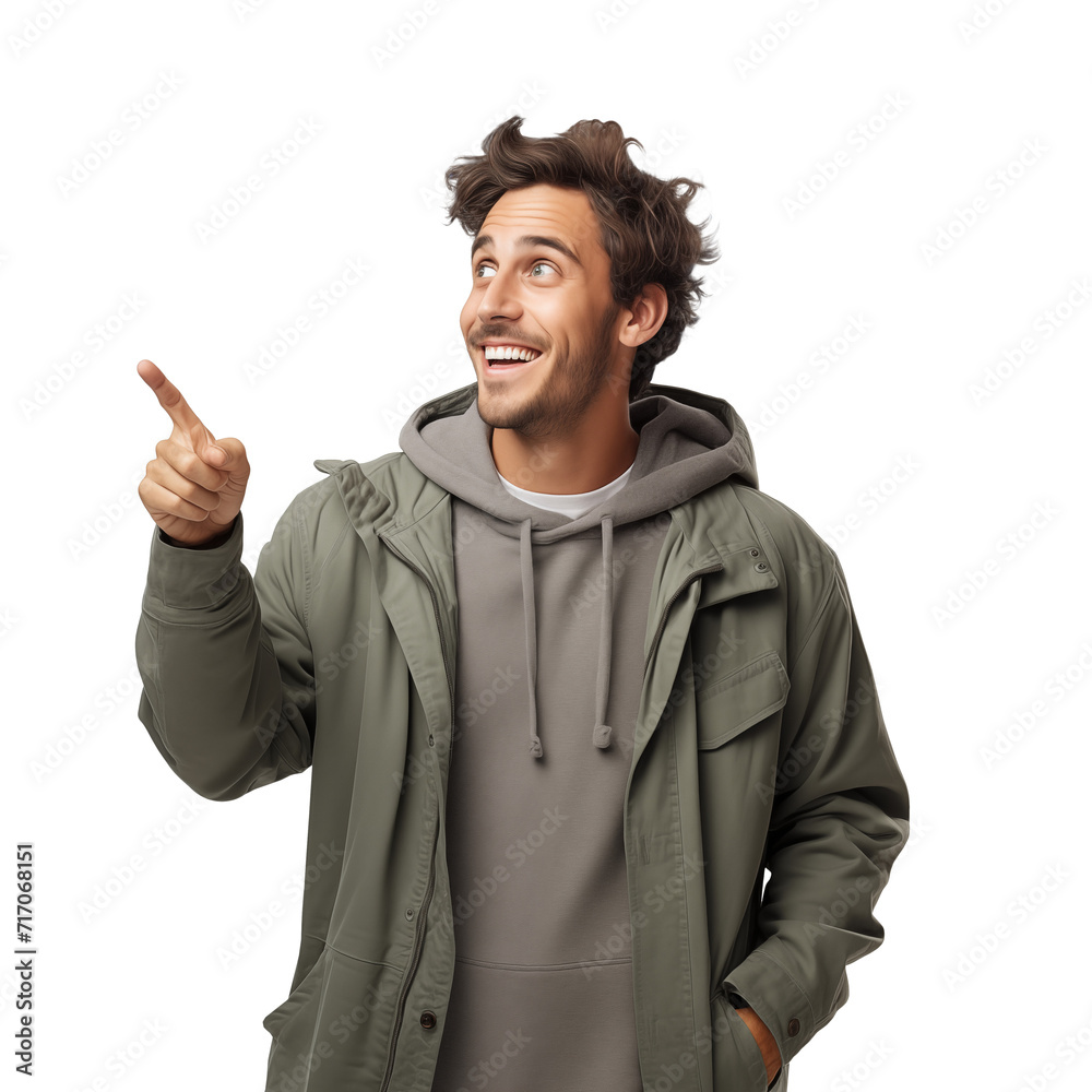 Young blond  caucasian man isolated smiling cheerfully pointing with forefinger away