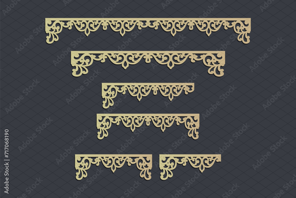 Laser cut template panels set. Die cut geometric pattern rectangle shape for metal , wooden, paper, engraving, stencil. Vector illustration design. Laser cut template panels set. Die cut geometric pattern rectangle shape for metal , wooden, paper, engraving, stencil. Vector illustration design.