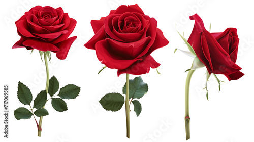 Fototapeta Naklejka Na Ścianę i Meble -  set of red rose flowers, isolated on transparent background