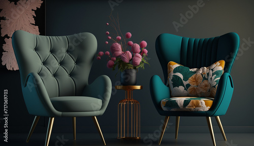 Home decoration occasional modern lounge chairs interior design realistic wallpaper