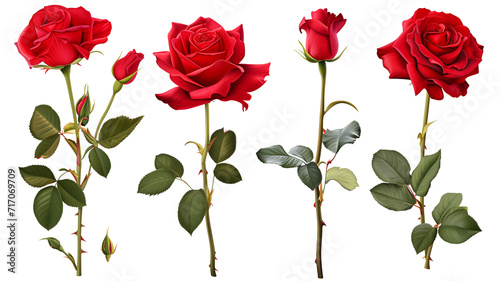 Fototapeta Naklejka Na Ścianę i Meble -  set of red roses isolated on transparent background