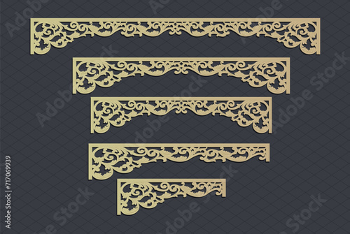 Laser cut template panels set. Die cut geometric pattern rectangle shape for metal , wooden, paper, engraving, stencil. Vector illustration design.