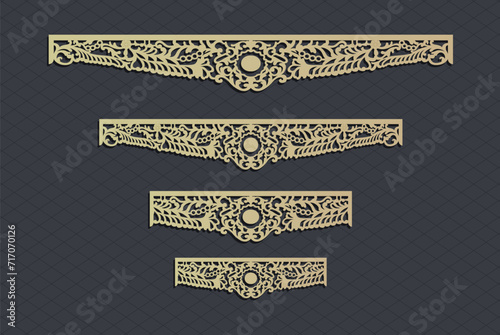 Laser cut template panels set. Die cut geometric pattern rectangle shape for metal , wooden, paper, engraving, stencil. Vector illustration design.