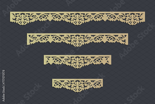 Laser cut template panels set. Die cut geometric pattern rectangle shape for metal , wooden, paper, engraving, stencil. Vector illustration design.