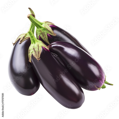 A bunch of fresh eggplant isolated on transparent background