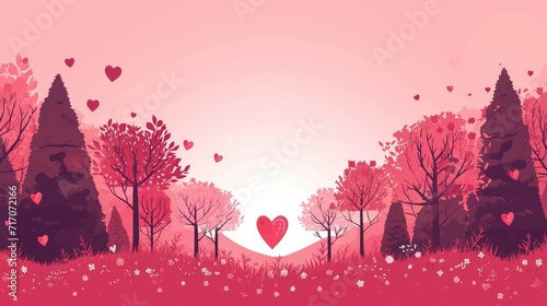 Valentine's day background with hearts and trees. 