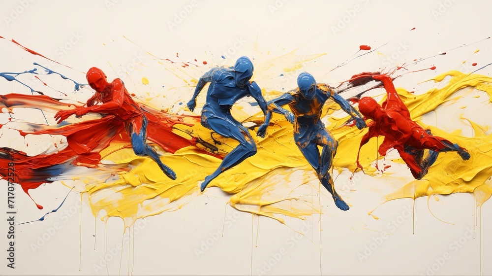 Primary yellow blue and red expressively running together illustration