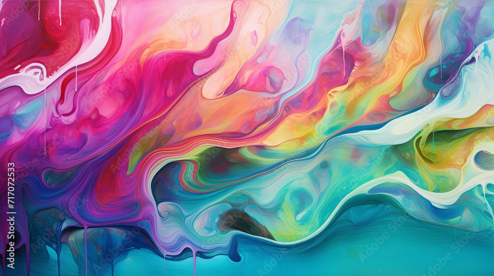 Rainbow colors dynamically swirling and pouring