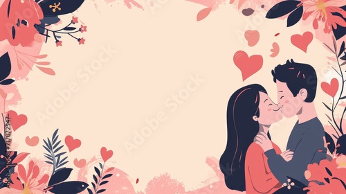 Romantic couple in love. Vector illustration in flat cartoon style.