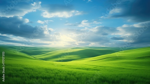 green grass and blue sky, beautiful clouds, nature, green grass, morning, landscape