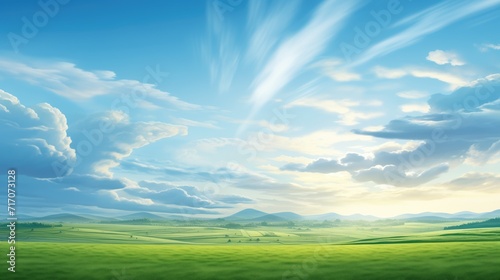 field and blue sky clouds, morning, landscape