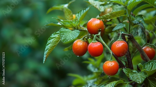 realistic illustration of the red ripe fruits of solanum trilobatum  photo