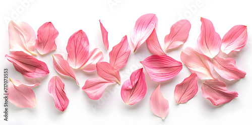 Collection of soft pink flower petals isolated on a white background