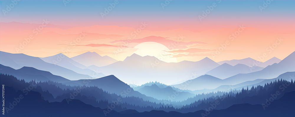 panorama of mountains landscape. dramatic sky at sunset.