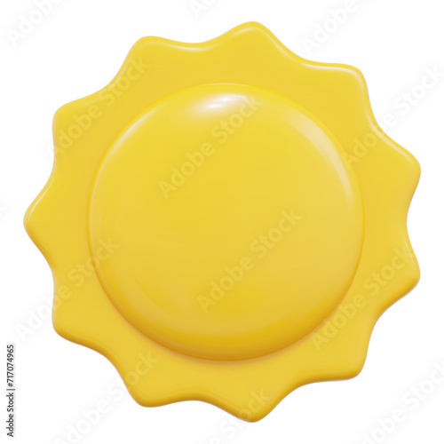 3d yellow sun icon. Cartoon style. Stock vector illustration on isolated background.