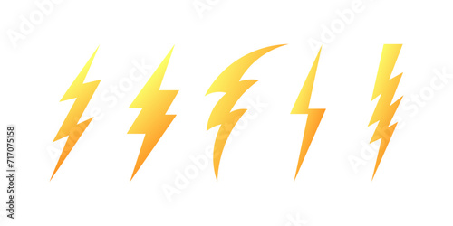 Set of yellow lightning icons. Flat style. Vector icons photo
