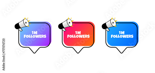 1m followers bubbles. Followers button. Flat style. Vector icons