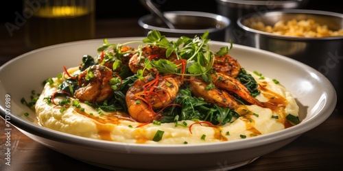 Shrimp and Grits Delight: Southern Culinary Comfort. A Symphony of Creamy Grits and Succulent Shrimp 