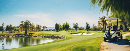 Golf green resort in beautiful sport day. Modern golf sport location