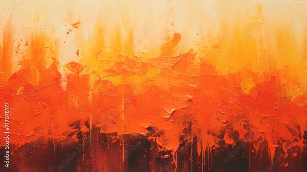 Sunset orange crimson and gold fiery acrylic splashes