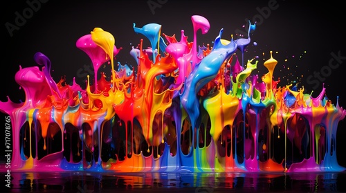 Vivid neon rainbow colors splashed expressively on a black background