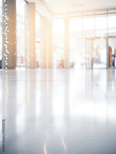 Blurred image of shopping mall interior with bokeh light.