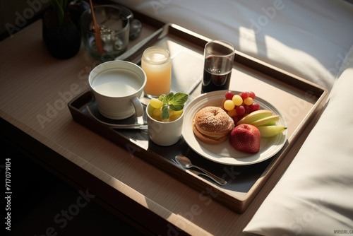 Bedroom morning breakfast drink food