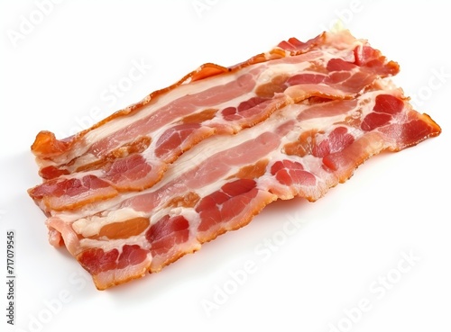 Slices of smoked bacon isolated on white background.