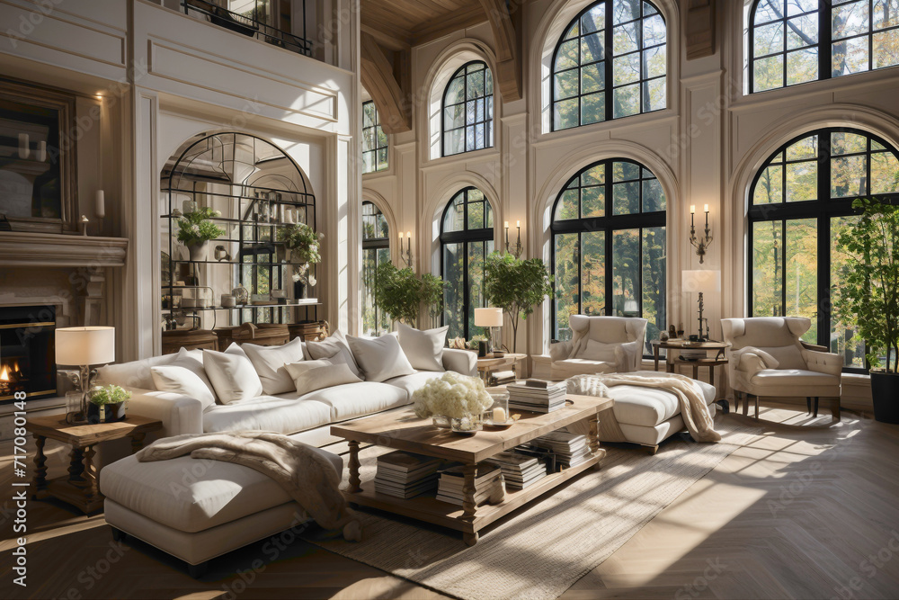 Bask in the luminosity of a beautiful and bright living room, where natural light dances upon stylish furniture and decor, creating an atmosphere of warmth and serenity.