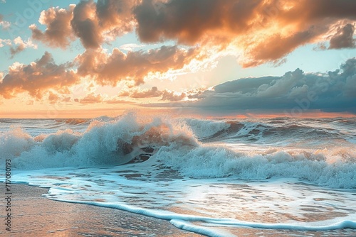 foamy waves rolling up in ocean